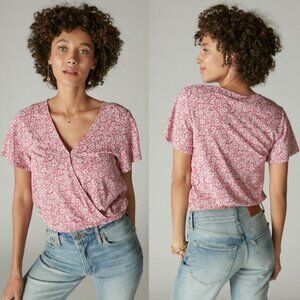 Lucky Brand Women's Wrap Rayon Printed Surplice Top Pink Multi Size Small NWOT